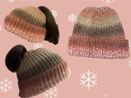 Chunky Hand Knitted Ponytail /Messy Bun Beanie